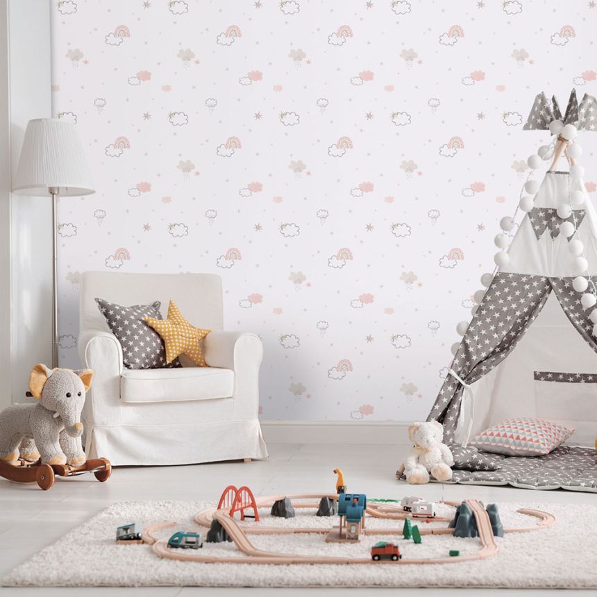 Detská vliesová tapeta na stenu, ružová, mráčiky, 288-1, Enzo,  ICH Wallcoverings