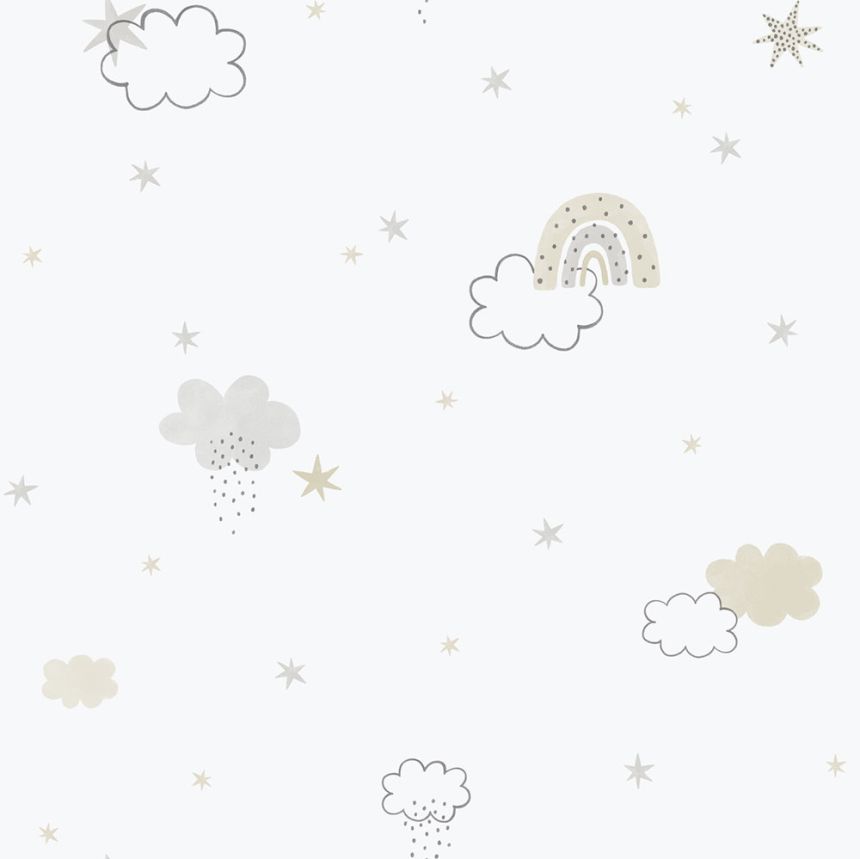 Detská vliesová tapeta na stenu, sivo-béžová, mráčiky, 288-3, Enzo,  ICH Wallcoverings