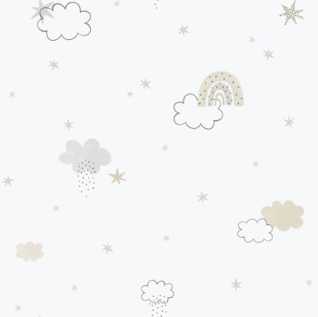 Detská vliesová tapeta na stenu, sivo-béžová, mráčiky, 288-3, Enzo,  ICH Wallcoverings