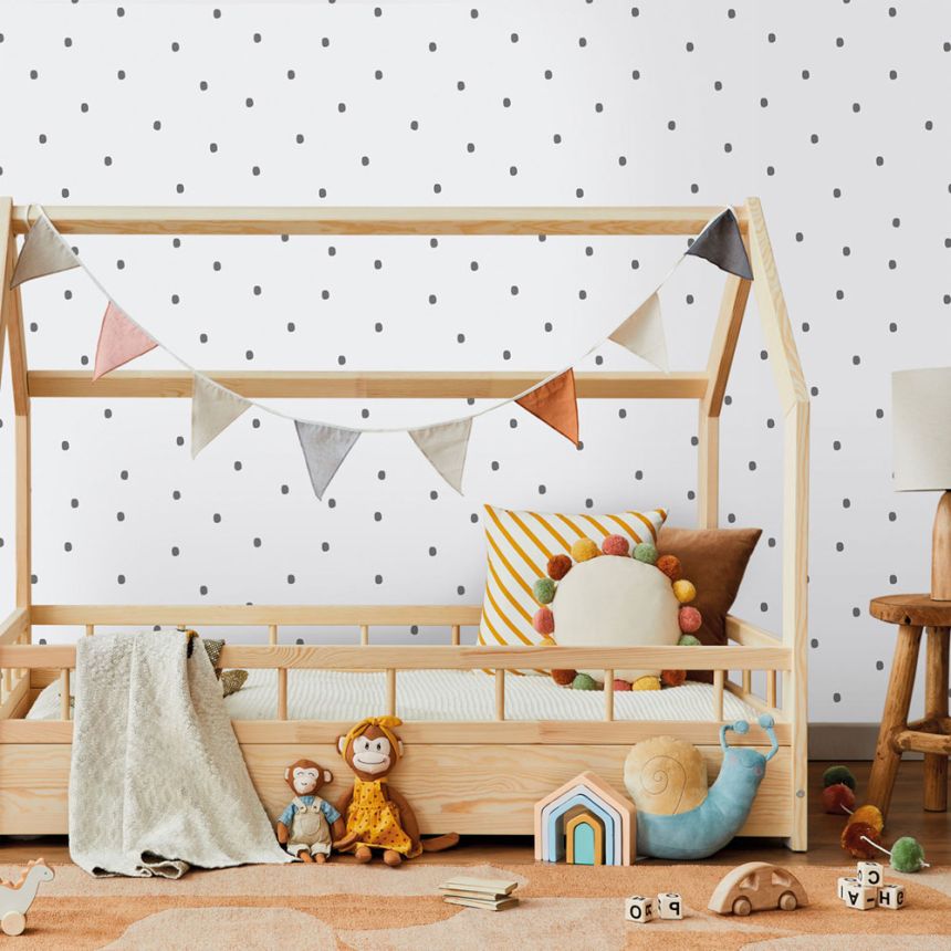 Vliesová tapeta na zeď, bielo-čierna, bodky, fliačky, 291-4, Enzo,  ICH Wallcoverings