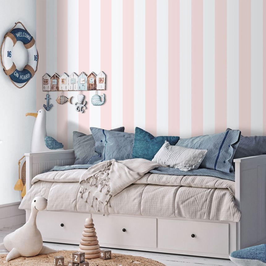 Vliesová tapeta na zeď, ružovo-biela, pruhy, 293-1, Enzo,  ICH Wallcoverings