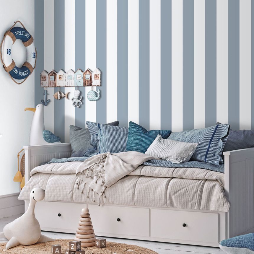 Vliesová tapeta na zeď, modro-biela, pruhy, 293-2, Enzo,  ICH Wallcoverings
