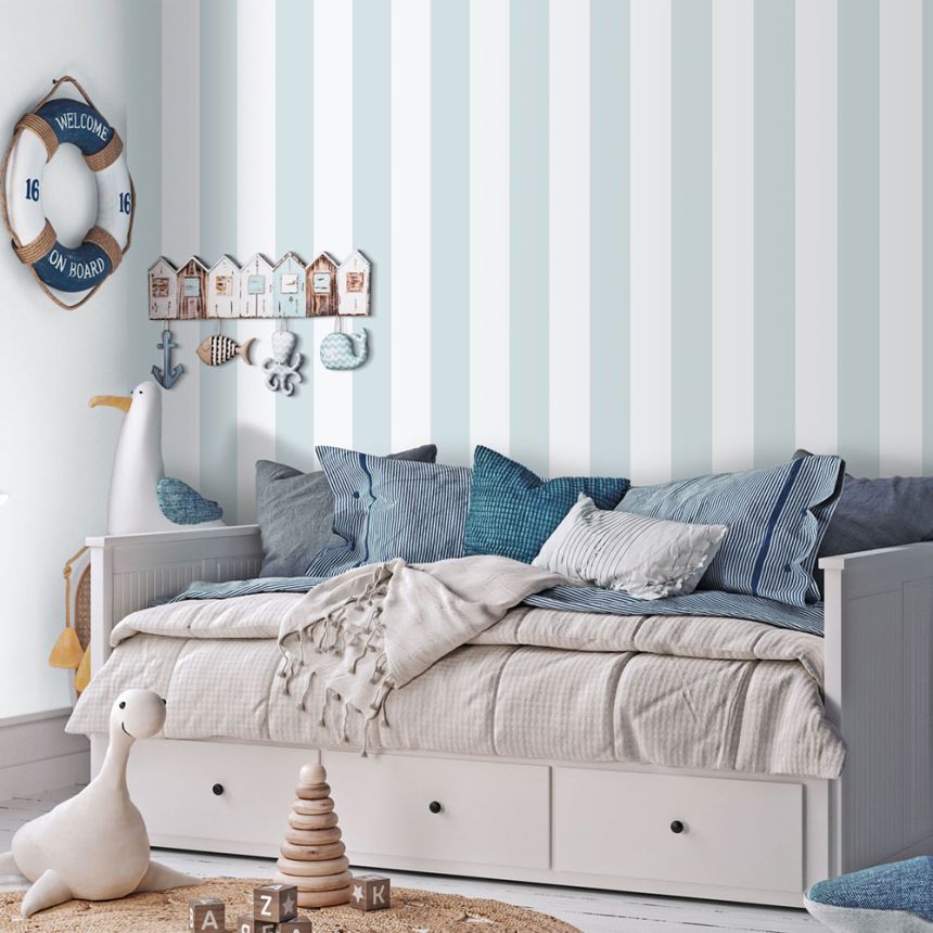 Vliesová tapeta na zeď, modro-biela, pruhy, 293-3, Enzo,  ICH Wallcoverings