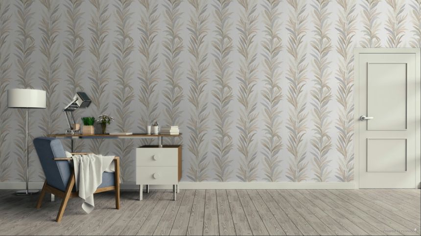Tapeta, krémovo-sivá, listy, 35903, Ornamenta, Parato by Cristiana Masi