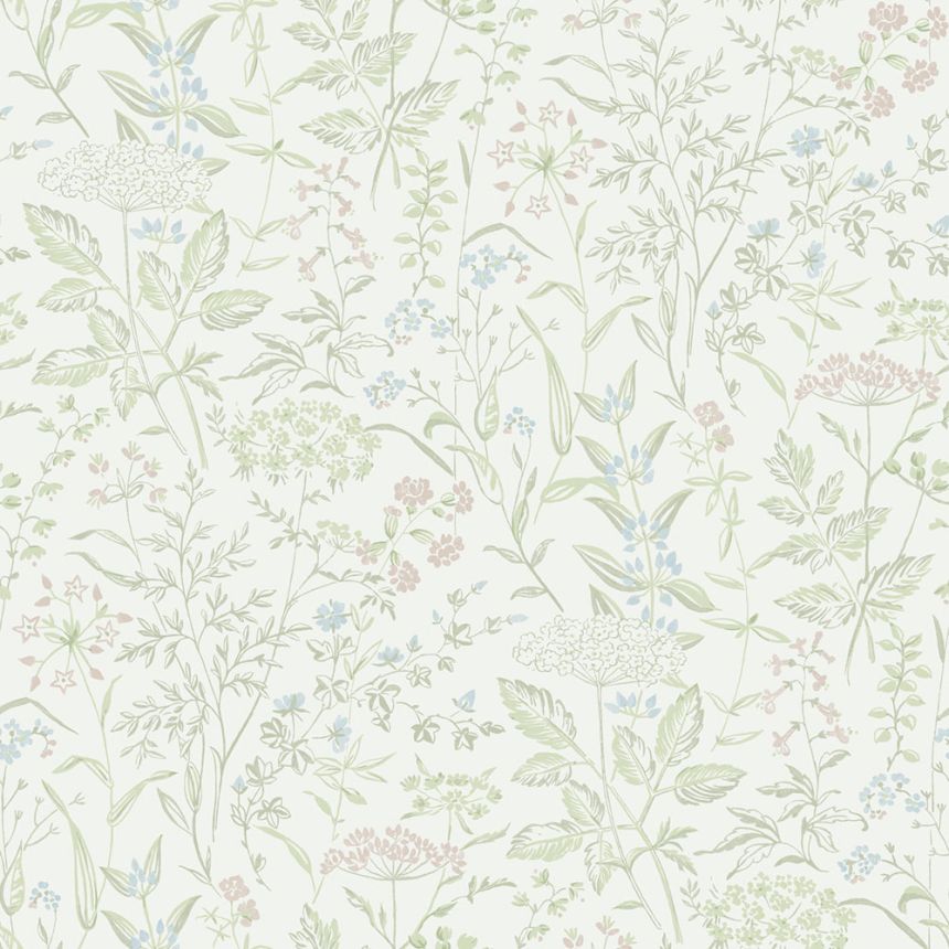 Tapeta, zelená, kvety, trávy, 38734, Borosan Hem, Boråstapeter