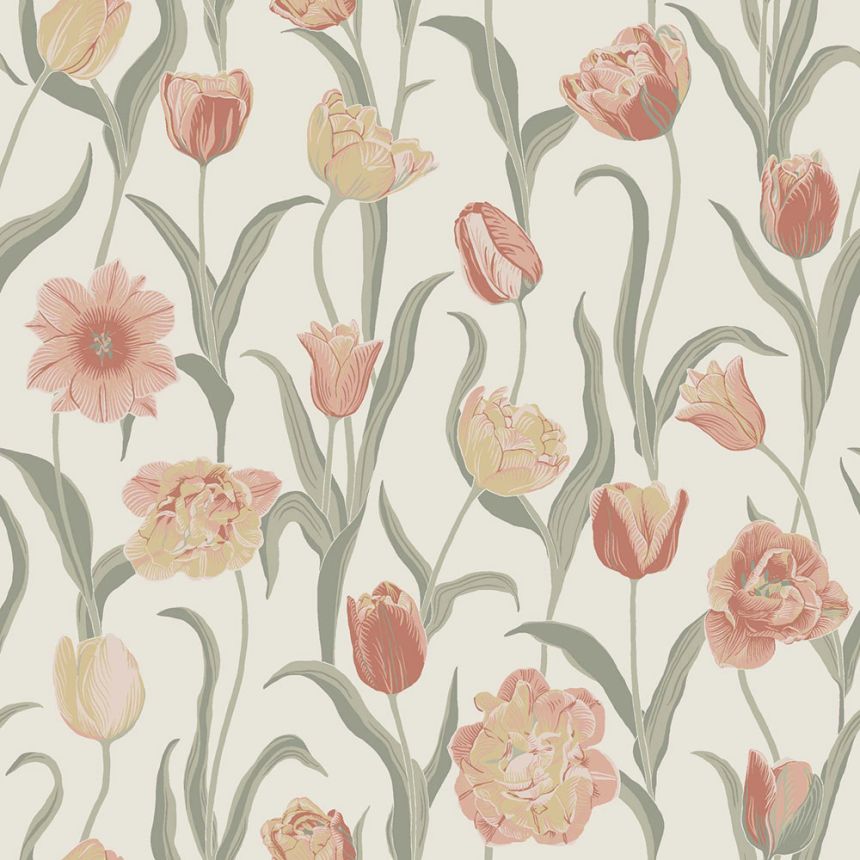 Tapeta, krémová, kvety, tulipány, 6969, Osterlen, Borastapeter