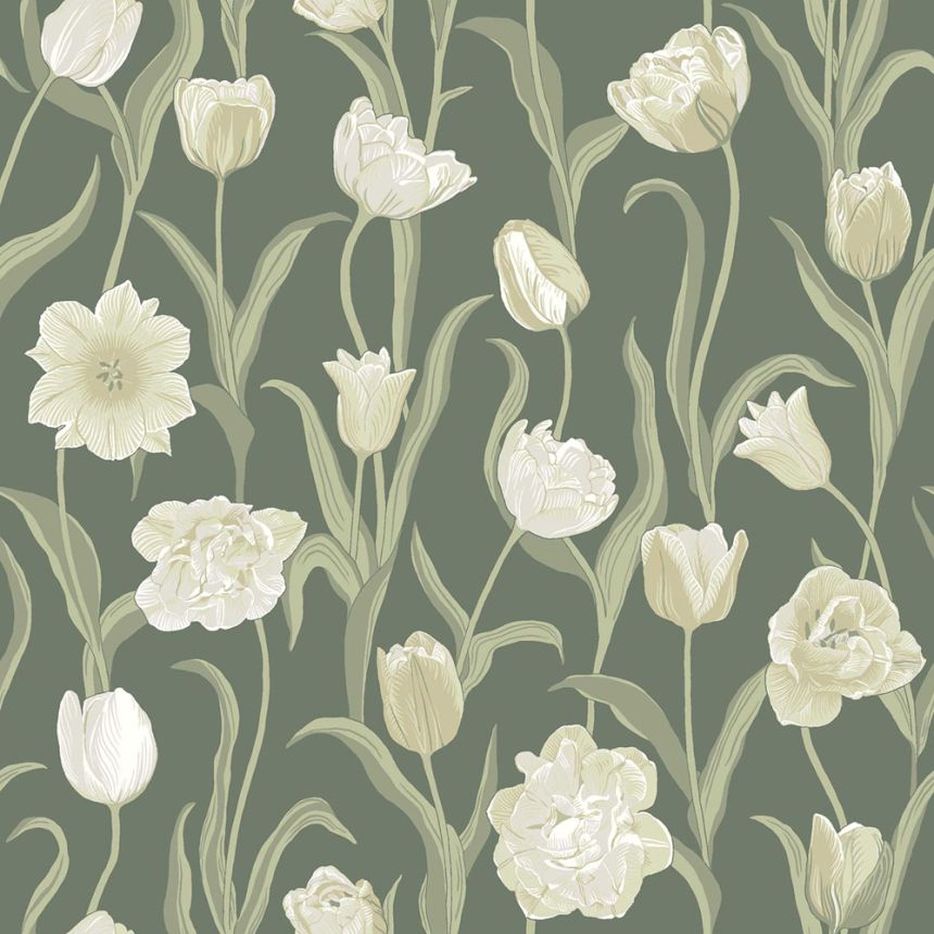 Tapeta, zelená, kvety, tulipány, 6971, Osterlen, Borastapeter