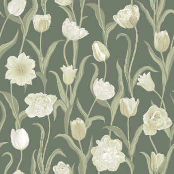 Tapeta, zelená, kvety, tulipány, 6971, Osterlen, Borastapeter