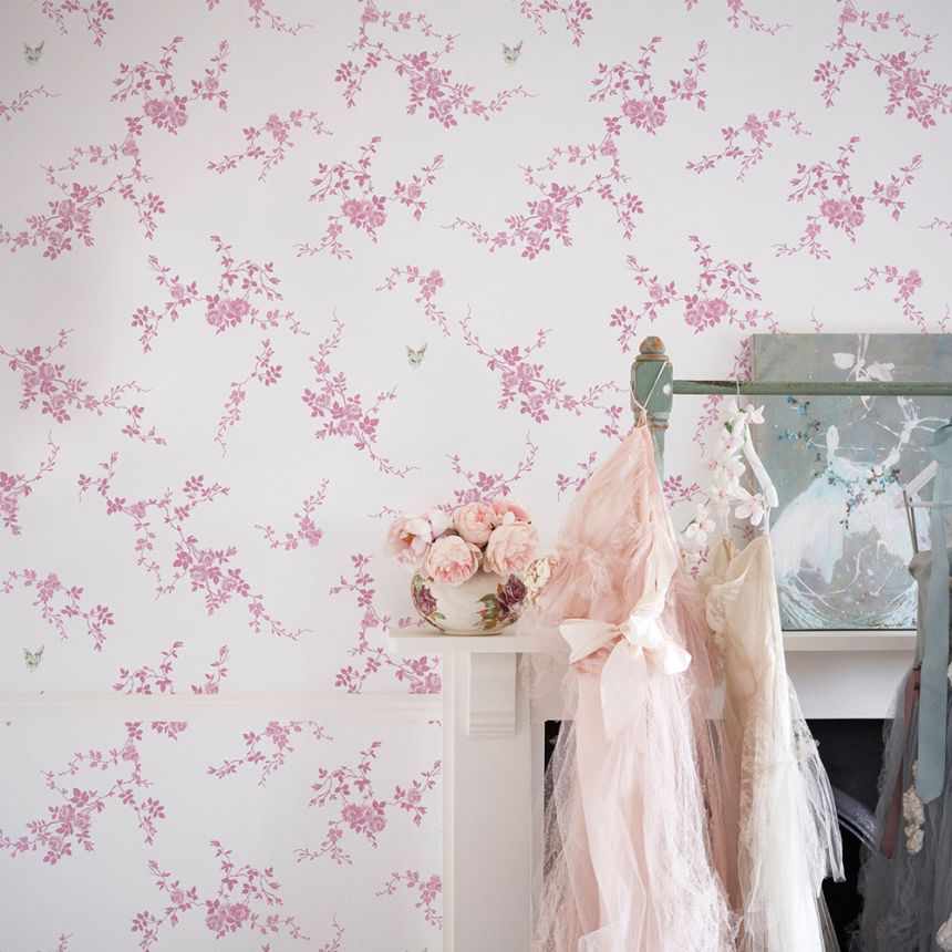 Tapeta, bielo-ružová, kvety, 125107, Shabby Chic by Rachel Ashwell