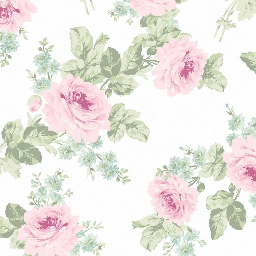 Tapeta, ružovo-zelená, kvety, 125111, Shabby Chic by Rachel Ashwell