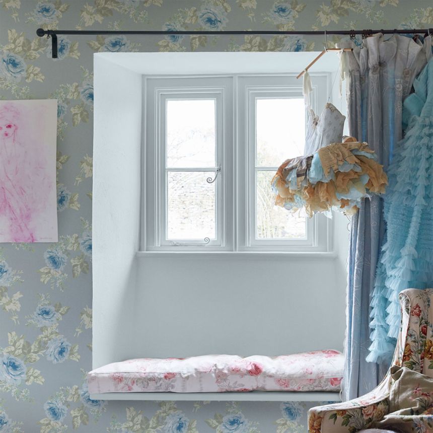 Tapeta, modro-zelená, kvety, 125112, Shabby Chic by Rachel Ashwell