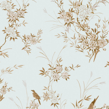 Tapeta, modrá, kvety, vtáčiky, 125121, Shabby Chic by Rachel Ashwell