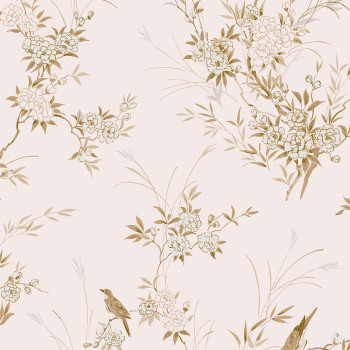 Tapeta, ružová, kvety, vtáčiky, 125122, Shabby Chic by Rachel Ashwell