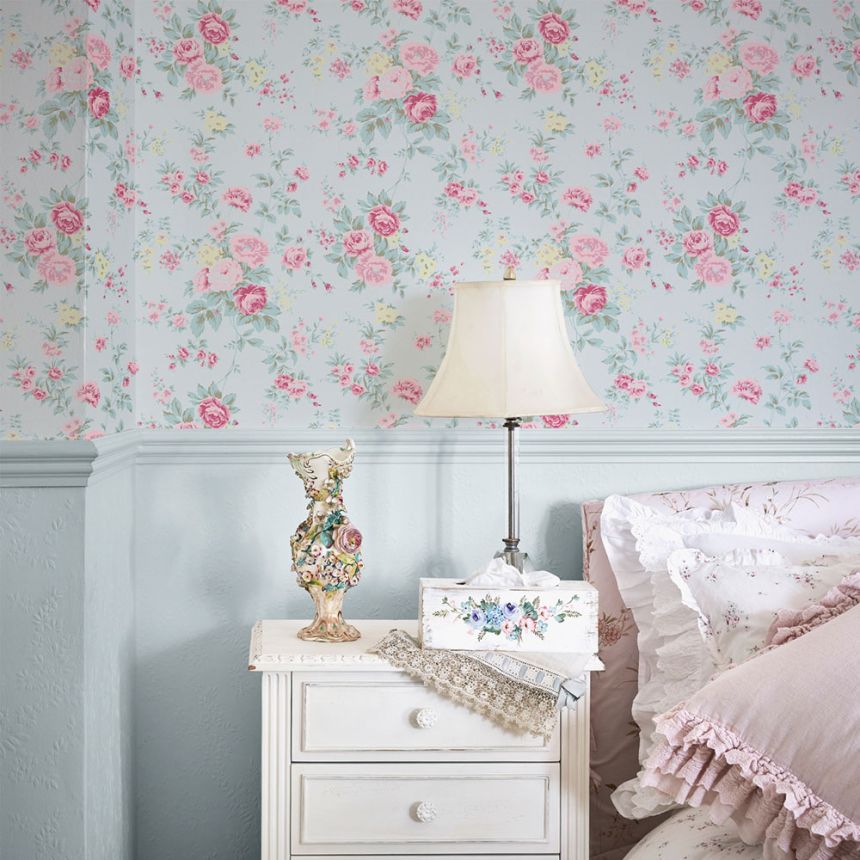 Tapeta, modrá, kvety, 125133, Shabby Chic by Rachel Ashwell