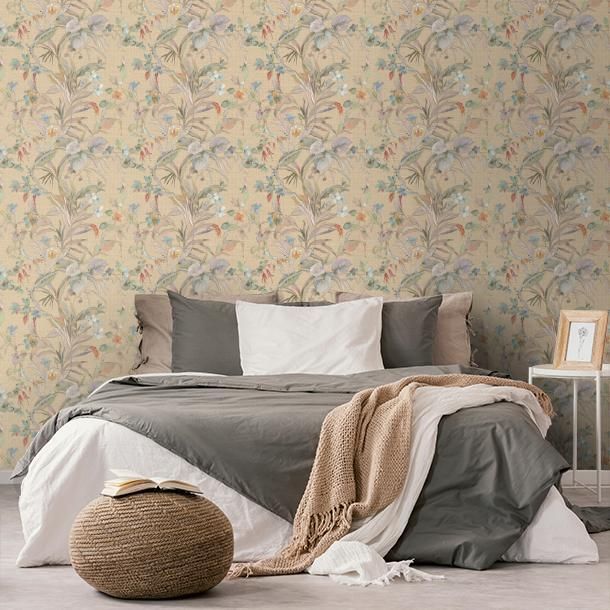Tapeta luxusná, vliesová, na stenu, béžová, kvety, listy, Z30330, Casa 8, Trussardi