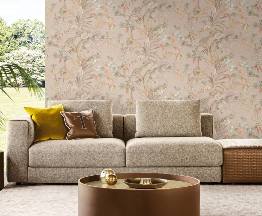 Tapeta luxusná, vliesová, na stenu, béžová, kvety, listy, Z30338, Casa 8, Trussardi