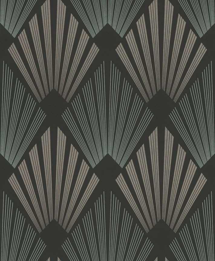 Tapeta na stenu, čierno-zelená, grafický vzor, Art Deco, GAT302, The Texture Book, Masureel