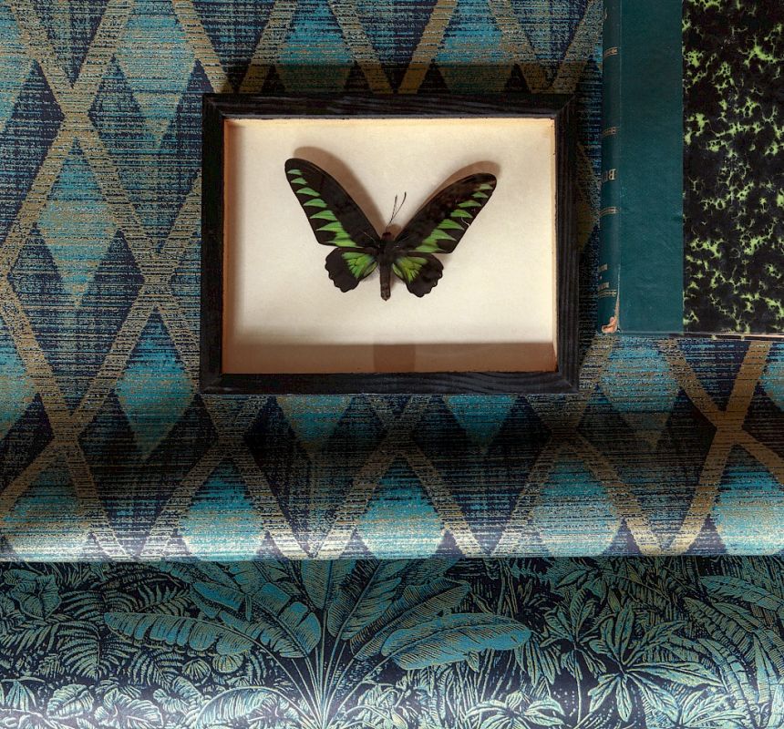 Tapeta na stenu, zeleno-zlatá, geometrický vzor, CAB503, The Texture Book, Masureel