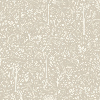 Tapeta, sivo-béžová, zvieratká v lese, LD3403, Little Dreamers, Grandeco