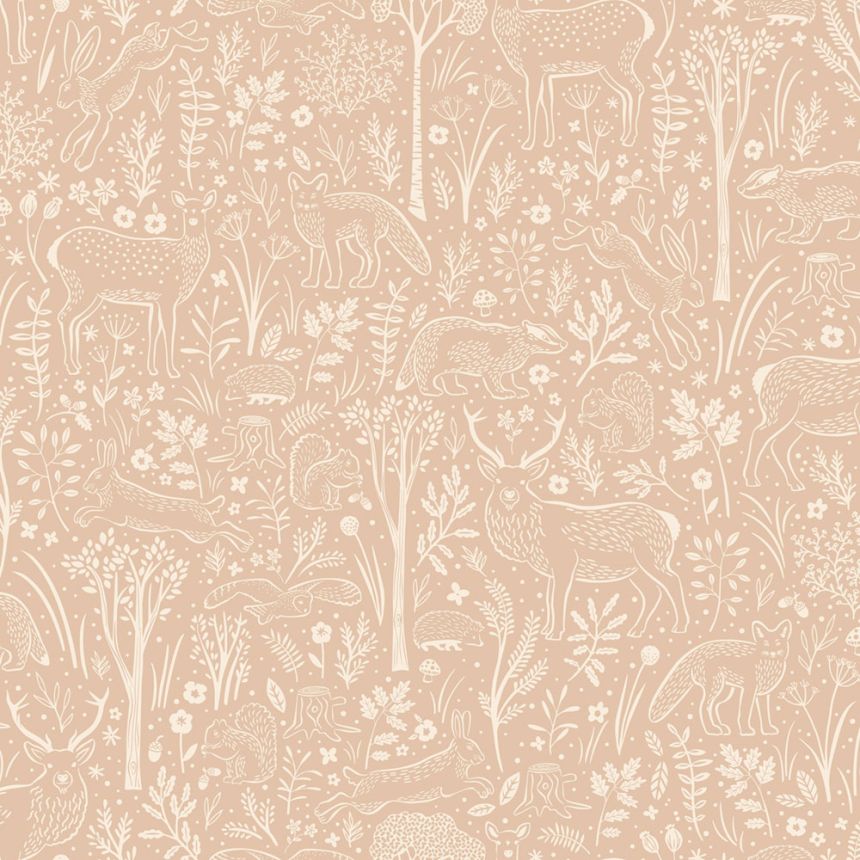 Tapeta, ružová, zvieratká v lese, LD3418, Little Dreamers, Grandeco