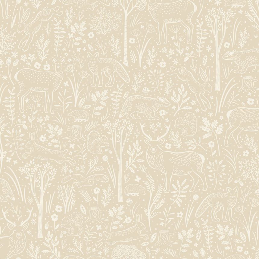 Tapeta, béžová, zvieratká v lese, LD3419, Little Dreamers, Grandeco