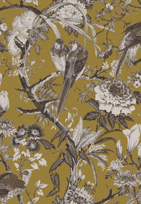 Tapeta, okrová, vtáky, kvety, vetvičky, 127912, Arboretum, Graham Brown Premium