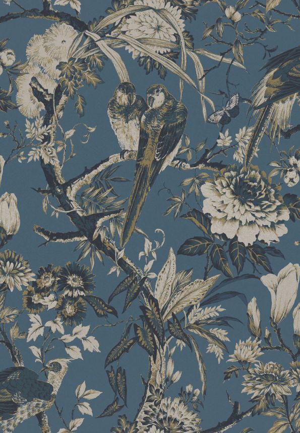 Tapeta, modrá, vtáky, kvety, vetvičky, 127911, Arboretum, Graham Brown Premium