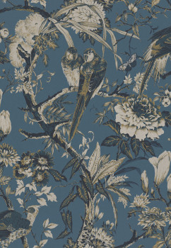 Tapeta, modrá, vtáky, kvety, vetvičky, 127911, Arboretum, Graham Brown Premium