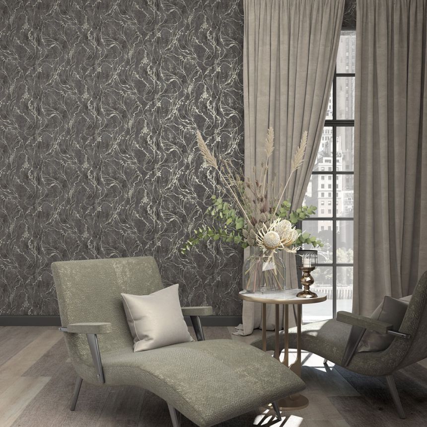 Tapeta, čierno-strieborná, abstraktný vzor, 34257, City Glow, Marburg