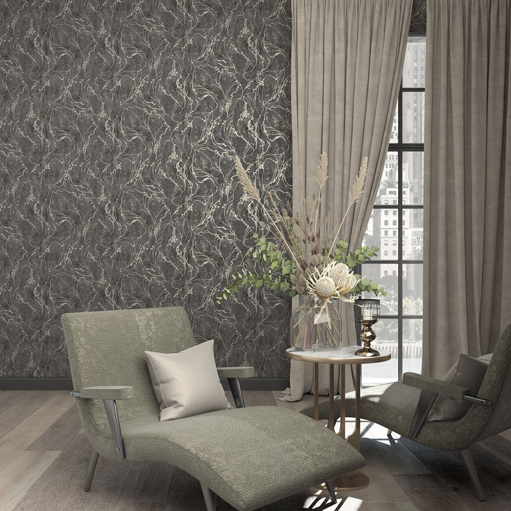 Tapeta, čierno-strieborná, abstraktný vzor, 34257, City Glow, Marburg