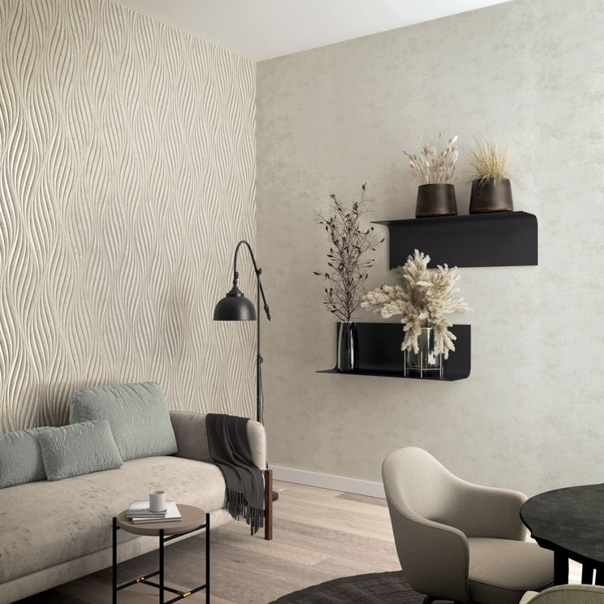 Tapeta, béžovo-zlatá, vlnky, 34259, City Glow, Marburg