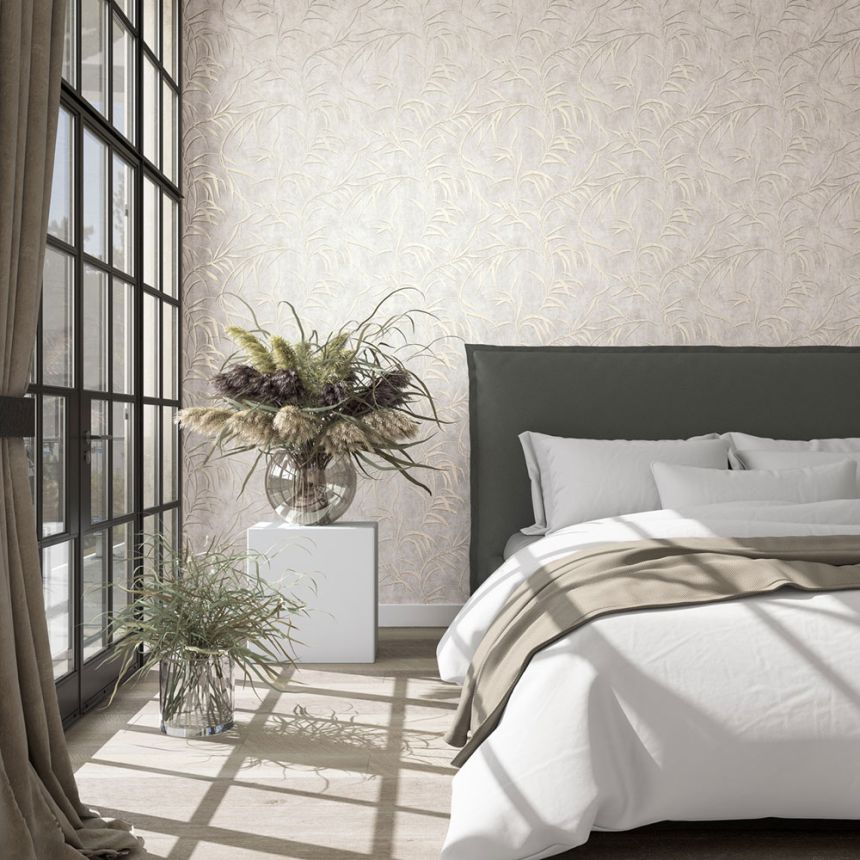 Tapeta, béžovo-zlatá, listy, 34284, City Glow, Marburg