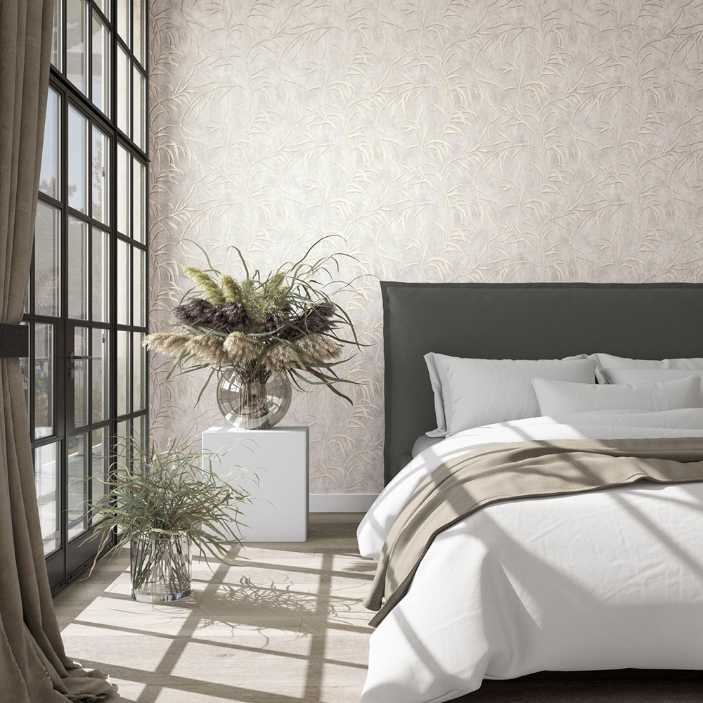 Tapeta, béžovo-zlatá, listy, 34284, City Glow, Marburg