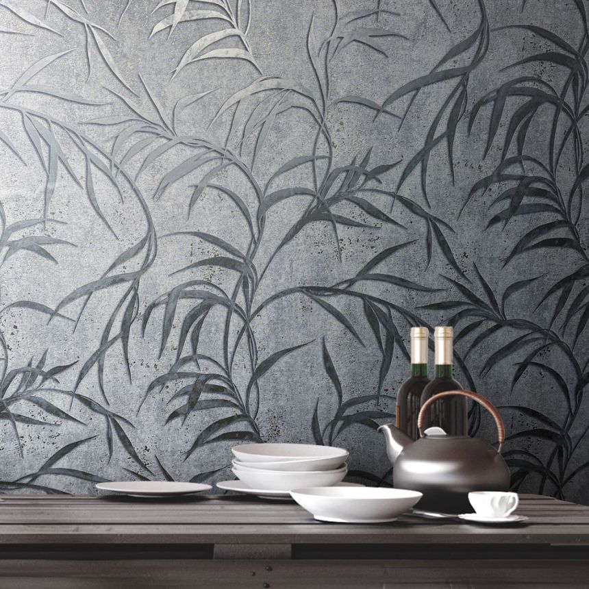 Tapeta, sivo-strieborná, listy, 34287, City Glow, Marburg