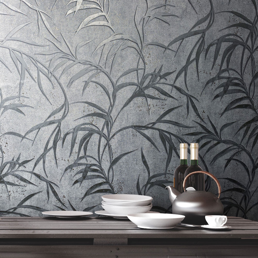 Tapeta, sivo-strieborná, listy, 34287, City Glow, Marburg