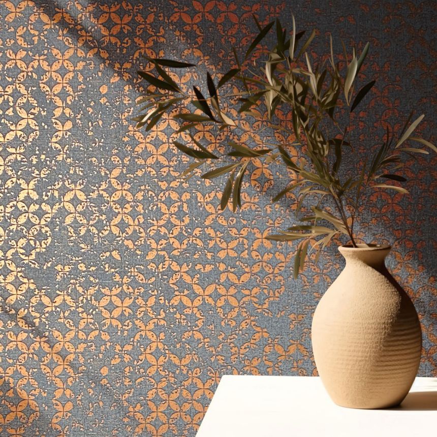 Tapeta, čierno-bronzová, geometrický vintage vzor, 35119, City Romance, Marburg
