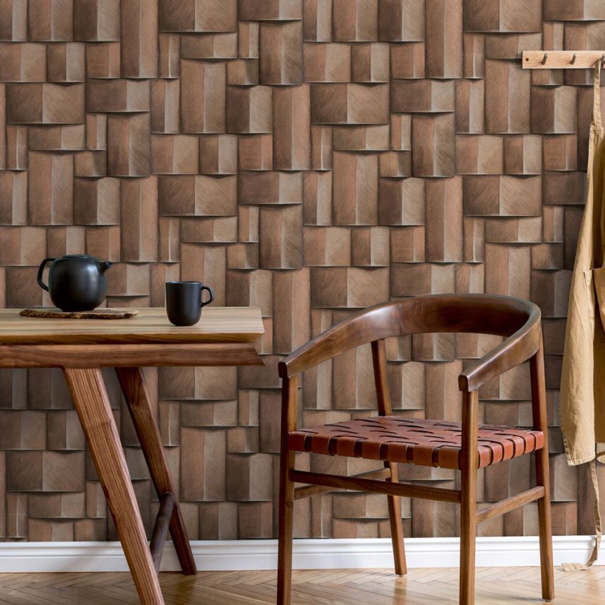 Grafická tapeta na stenu, hnedá, 3D efekt, 35399, Timber, Marburg