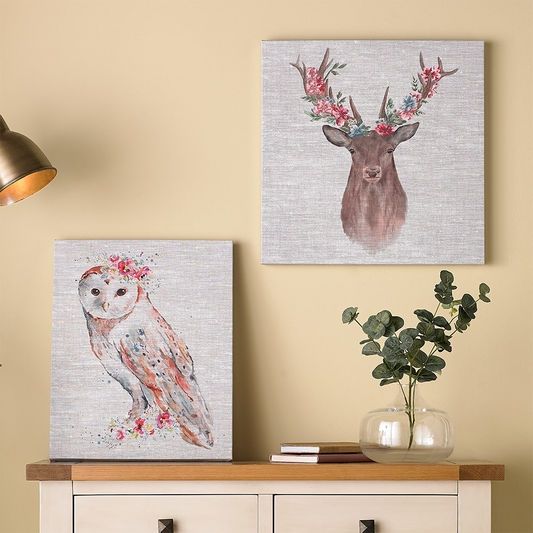 Bezrámový obraz 105388, Watercolour Floral Owl, Sova, Wall Art