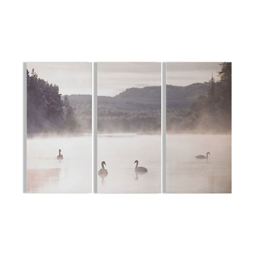 3 dílný set bezrámových obrazů 105382, Swan Lakeside, Labutě na jezeře, Wall Art, Graham & Brown