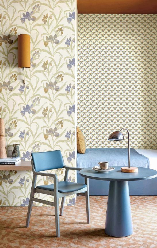 Tapeta, modro-béžová, kvety, 2022, Rio, Parato by Cristiana Masi