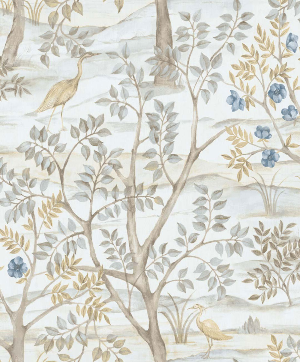 Tapeta, modrá, stromy, vtáky, 8316, Blooming Garden 2, Parato by Cristiana Masi