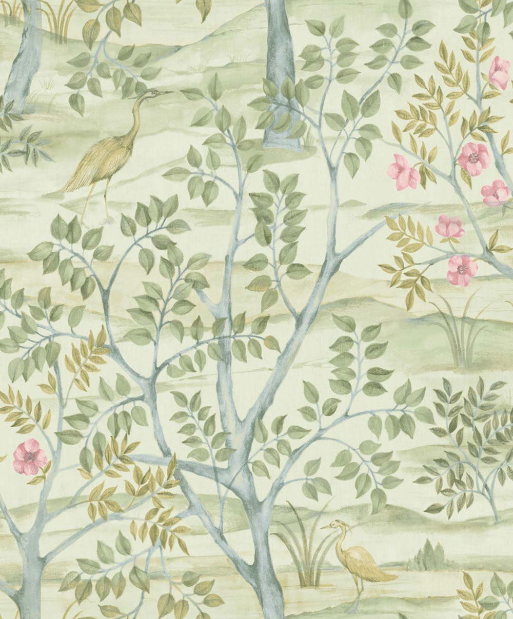 Tapeta, zelená, stromy, vtáky, 8317, Blooming Garden 2, Parato by Cristiana Masi