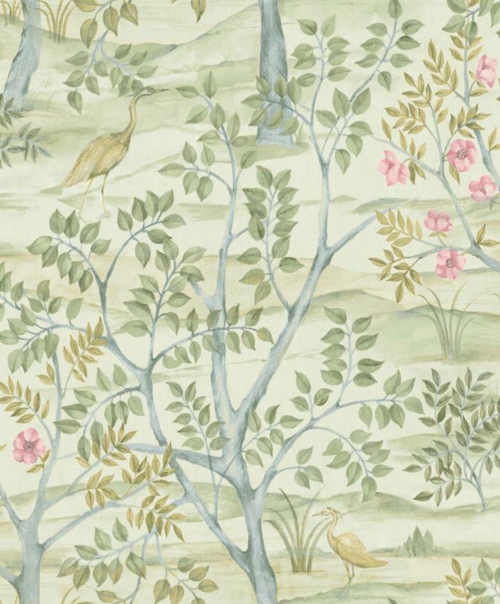 Tapeta, zelená, stromy, vtáky, 8317, Blooming Garden 2, Parato by Cristiana Masi