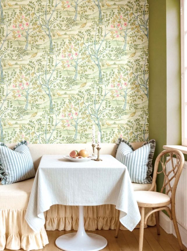 Tapeta, zelená, stromy, vtáky, 8317, Blooming Garden 2, Parato by Cristiana Masi