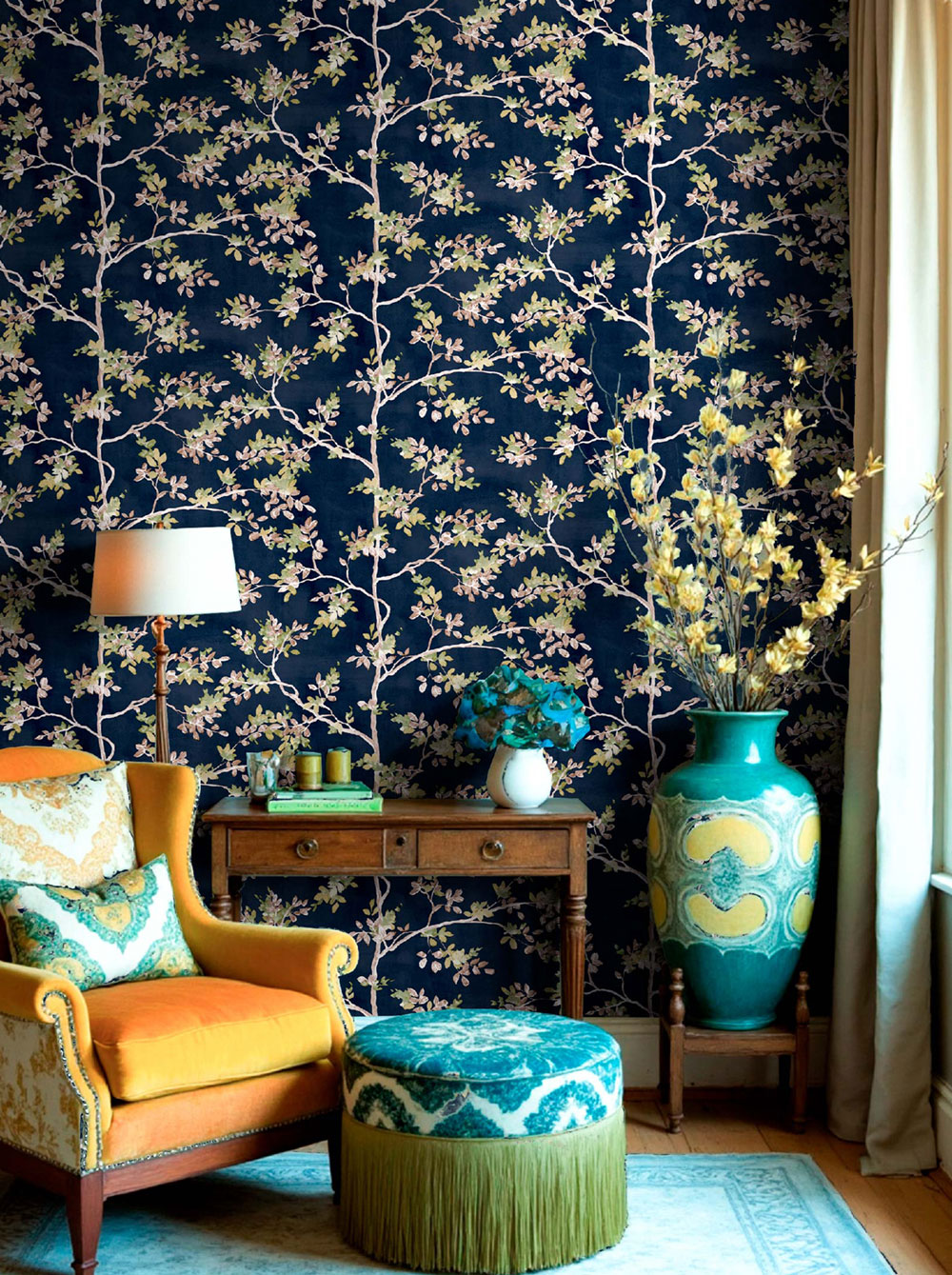 Tapeta, modrá, stromy, listy, 8322, Blooming Garden 2, Parato by Cristiana Masi