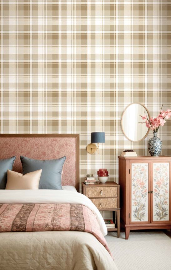 Tapeta, béžová, imitácia tartanovej látky, 8386, Blooming Garden 2, Parato by Cristiana Masi