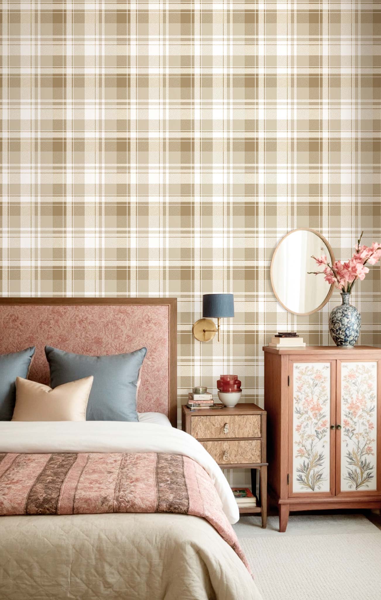 Tapeta, béžová, imitácia tartanovej látky, 8386, Blooming Garden 2, Parato by Cristiana Masi