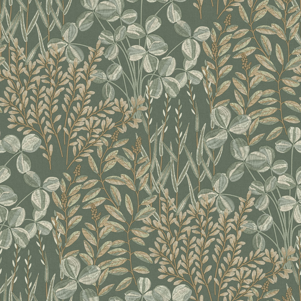 Tapeta, zelená, listy a trávy, A78901, Inia, Grandeco