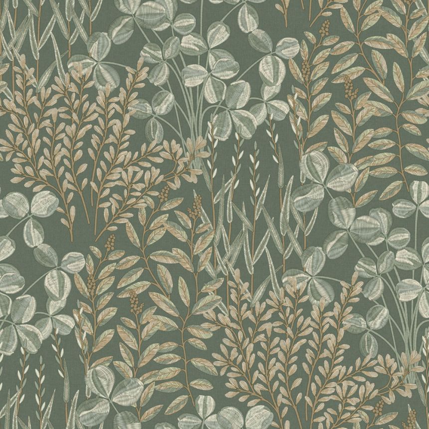 Tapeta, zelená, listy a trávy, A78901, Inia, Grandeco