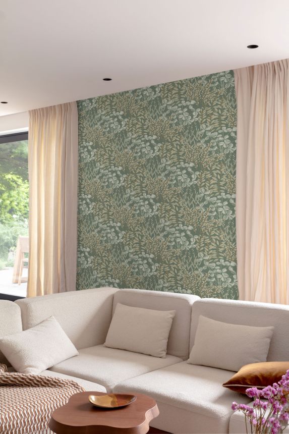 Tapeta, zelená, listy a trávy, A78901, Inia, Grandeco